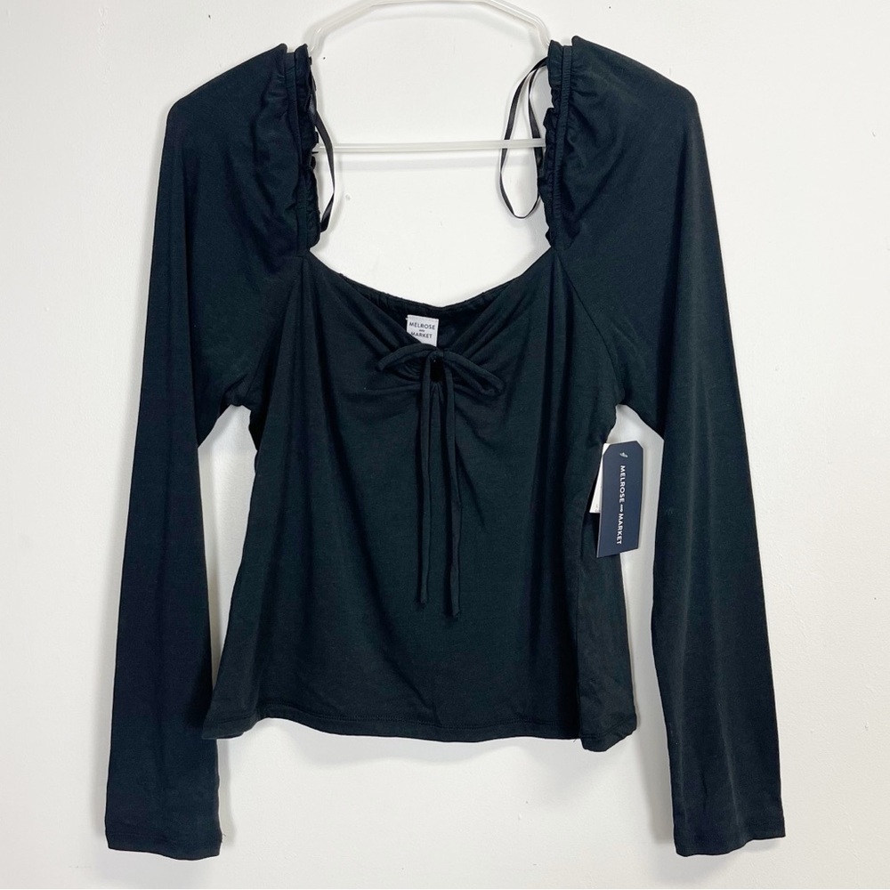 Melrose & Market Shirt Womens Large Black Long Sleeve Tee Top Stretch NWT